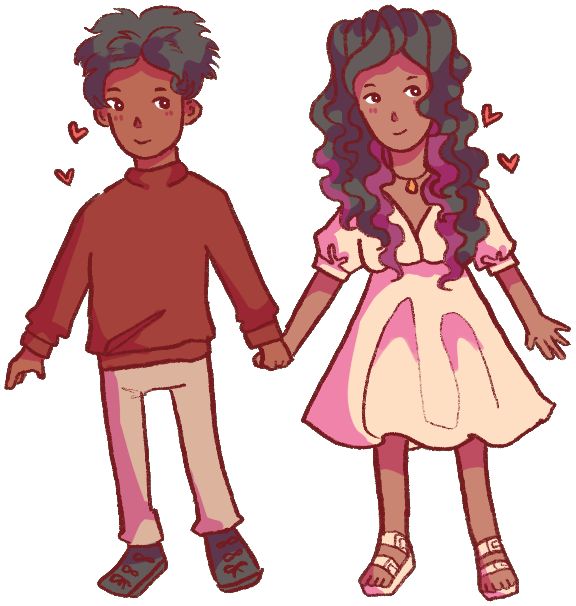 Illustration of Harsh and Drshika holding hands